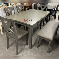 6 Pc Solid Wood Dining Table Set 69"X36"X30"H  // Limited Time Offer 