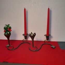 Silver Candlesticks With Floral Vase