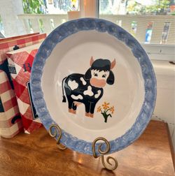 10.5" Holstein Cow Pie Baking Dish Blue Spongeware