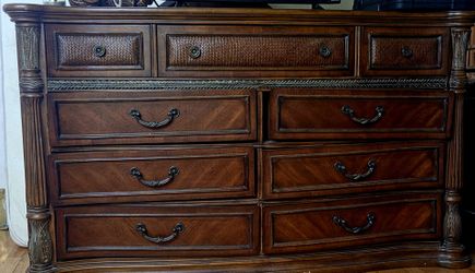 Large Wood Dresser with Woven Drawer Fronts