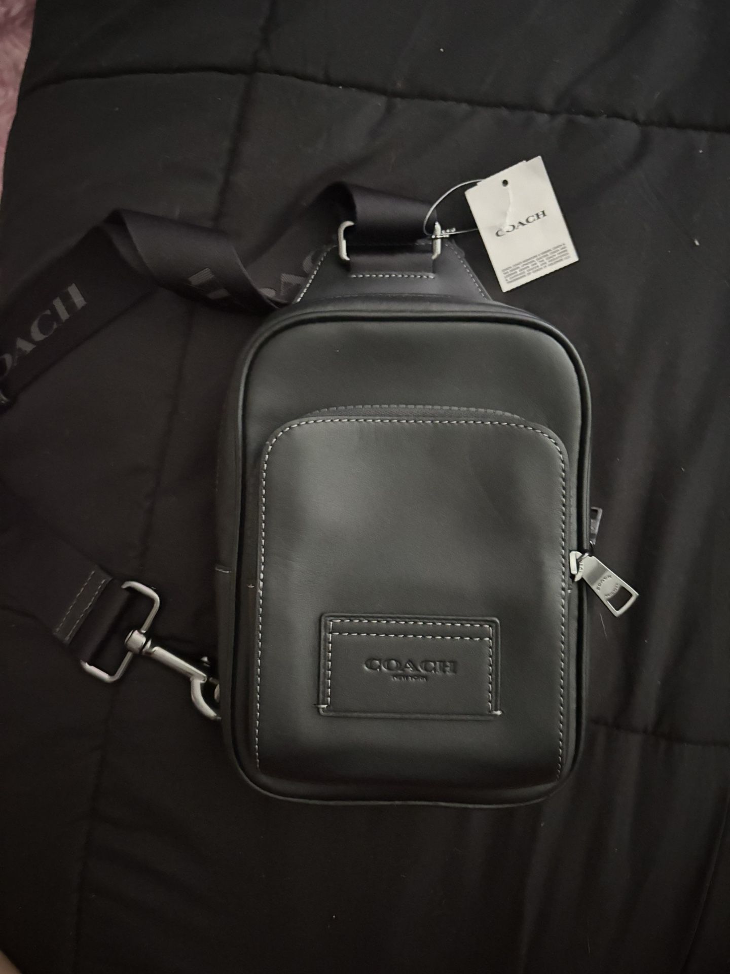 Black Coach Leather Sling/crossbody Bag