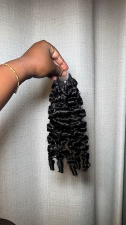 Renee Burmese Curly Feather Crochet Human Hair for Women Miracle Knots 50G 18inch Pre-Separated Feather Crochet Human Hair Invisible Knots Lightweight
