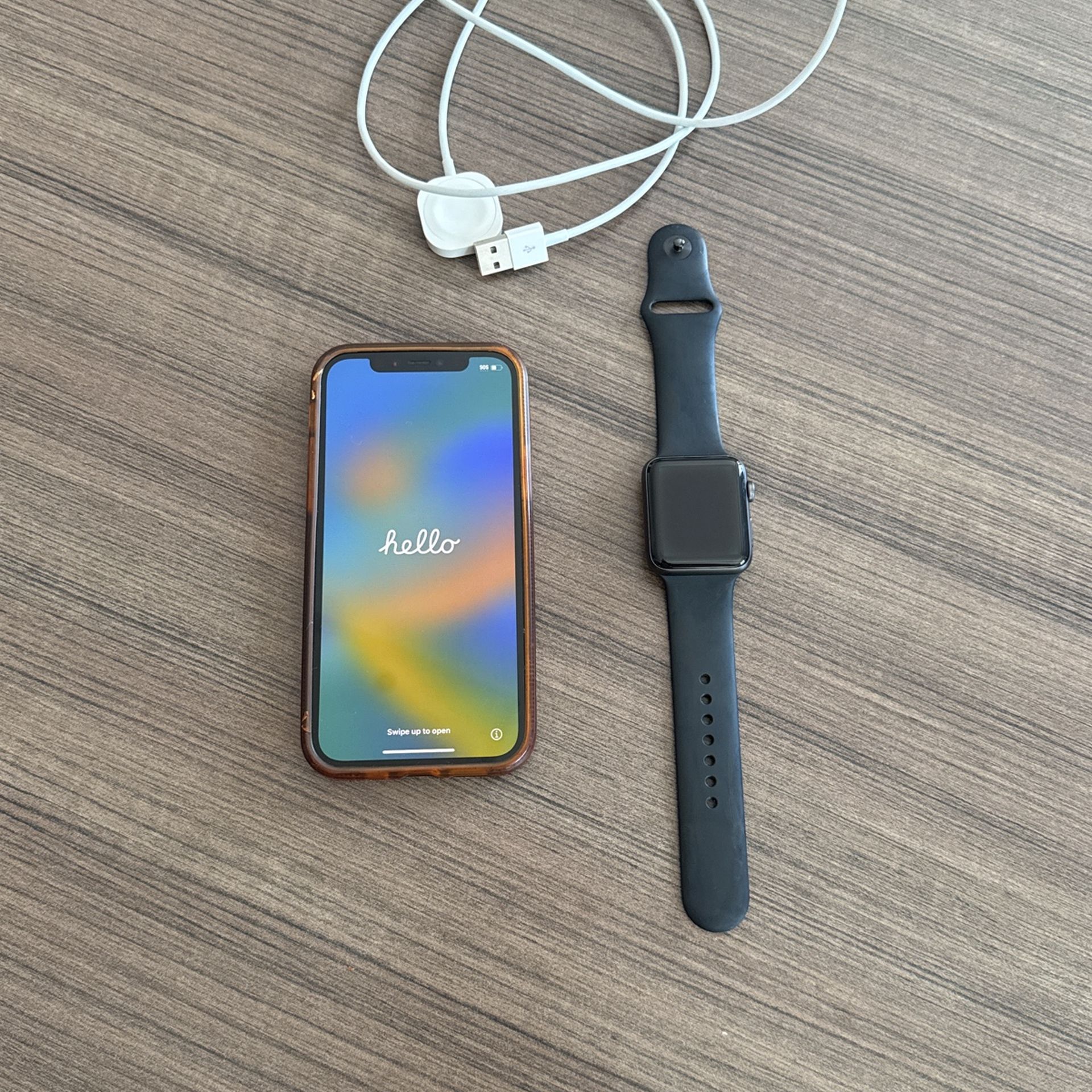 Apple Watch Series 3 With Charger Cord & iPhone 8 Plus With Case Bundle