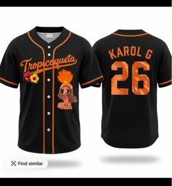 Unisex K-Karol Tropicoqueta Baseball Jersey, Viajando Por El Mundo Button Down Jersey,  Black Graphic Baseball Shirt, Latin Music Fan Apparel