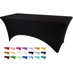 Fitted Tablecloth for Rectangular Tables, Tablecloths for Parties, Weddings, Banquets, and Festivals (Black, 6 Feet)
