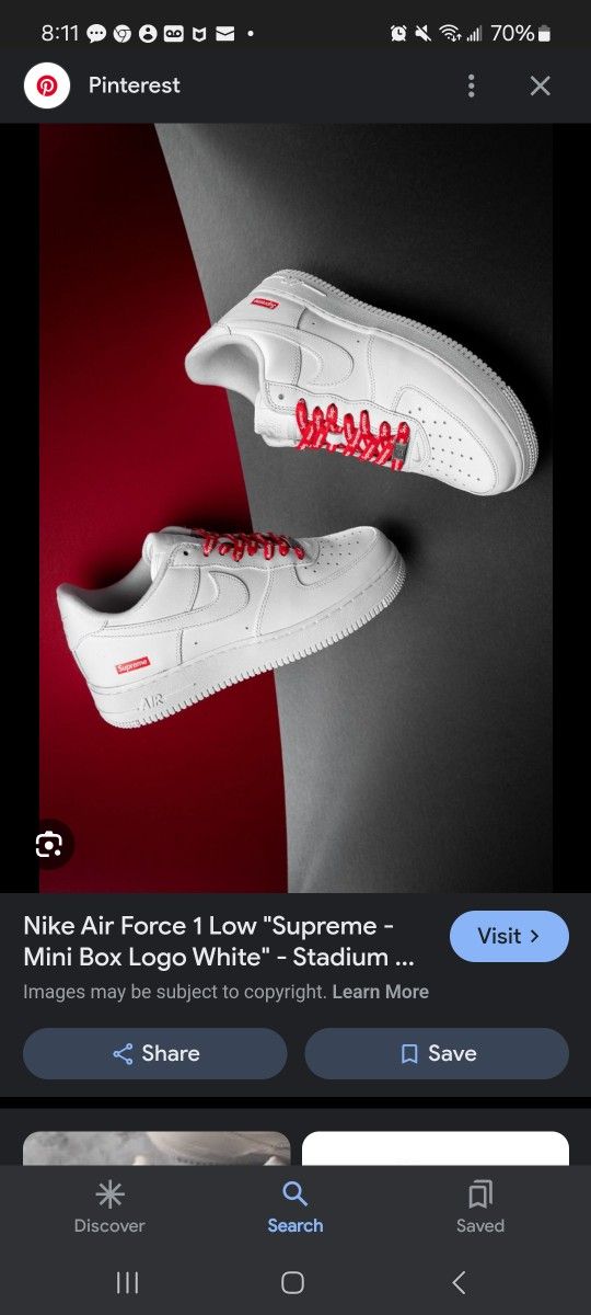 Air Force 1 Low; Supreme Edition; Size 9.5; White w/brand Laces 