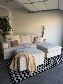 Beige Sectional Couch With Ottoman