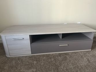 Modern gray & light wood TV stand - 61” - storage