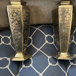 Pair Heavy Brass Middle eastern Vases