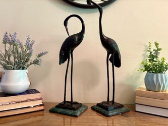 Vintage, Made In India, Bombay Company pair of Bronze Crane's| Heron's on Marble Bases