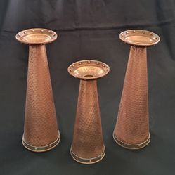 Rare&Gorgeous! Handhammered Copper Candle Holders Set Of 3 Size 12"(2) & 9.5"(1)