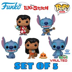 (NEW) Funko POP! Disney Lilo And Stitch Set Of 5 (VAULTED STITCH WITH RECORD PLAYER) 