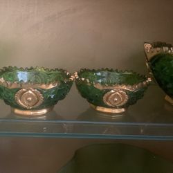 Antique Glass Bowls Gold Green 