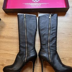 Vince Camuto Tall Boot Knee High Black Leather Heel Sz 6