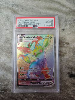 2021 Pokemon SWSH Evolving Skies Secret #204 FA Leafeon VMAX PSA 10