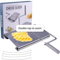 Cheese Slicer with Wire, Cheese Slicer Stainless Steel, with 6 Replacement Wires, cheese Slicer Board with Precision Scale, For Cut Large Pieces of Ha