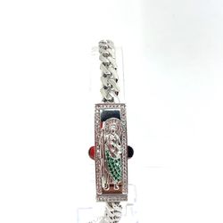 925 Sterling Silver 8” CZ San Judas Cuban Bracelet 13.70g 198090/3