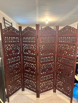 Room Divider Wood Screen - Hand Carved Folding 4 Panels