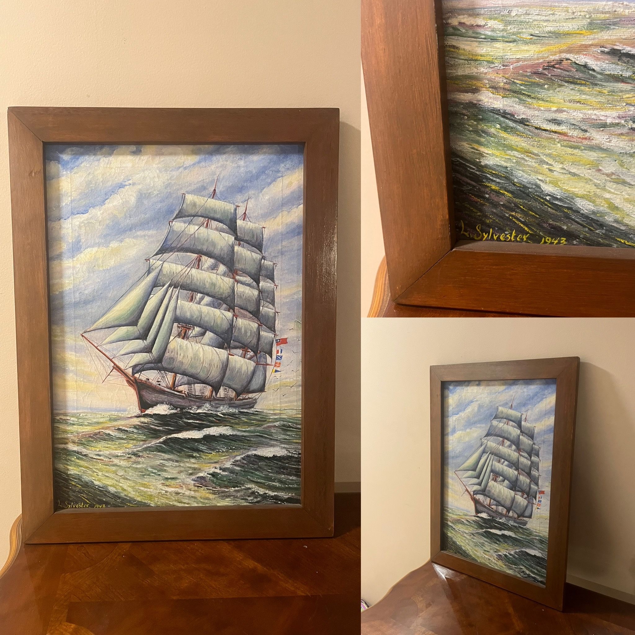 Vintage Original 1943 Ship Painting Signed By Sylvester 