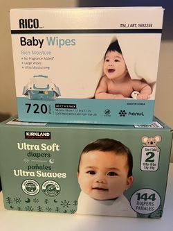 Kirkland Diapers Size 2 & Rico Baby Wipes Bundle