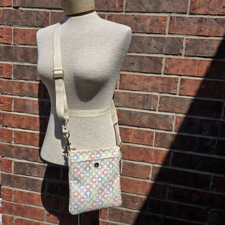 Coach Waverley Signature Crossbody Swingpack White Pink Blue Green 43625