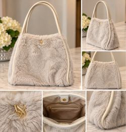 Victoria’s Secret Beige Faux Fur Shoulder Tote Bag – Gold VS Logo