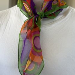 New! Vintage Elaine Gold 100% Silk Abstract Op-Art Scarf | Made in Korea | Bold 1970s Colorway