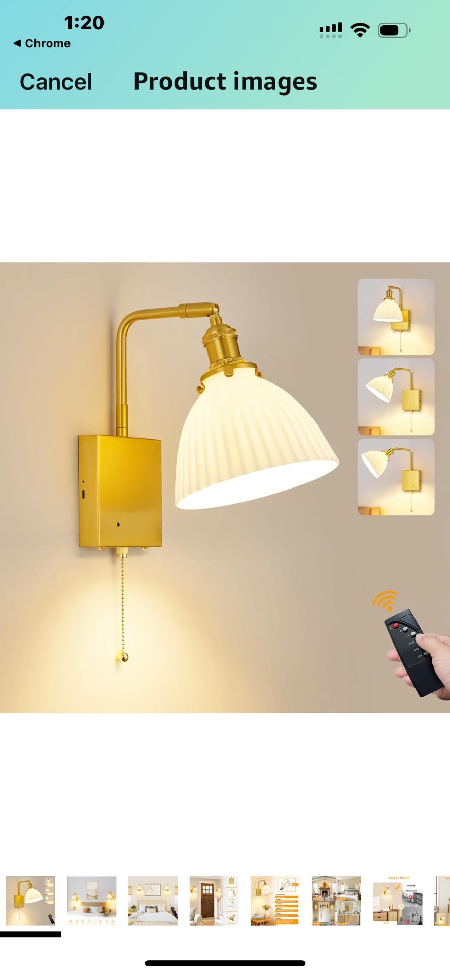 New Vintage Battery Operated ONE Wall Sconce with Ceramic Lampshade Rechargeable Wireless, Ceramic