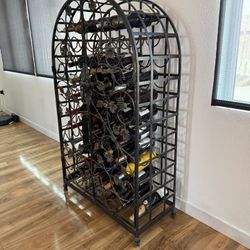 Wrought Iron Wine Rack Jail with Lock & Key- 75-Bottle Antiqued Steel Wine Jail