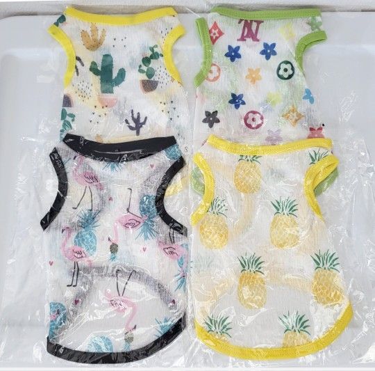 4 PCS DOG PUPPY CAT PET VEST CLOTHES APPAREL BUNDLE PINEAPPLE FLAMINGO