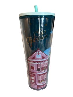 Starbucks 24 oz Venti Acrylic Painted Ladies San Francisco Tumbler, Lid & Straw
