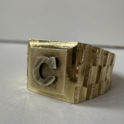 Real 10k Yellow Gold Diamond Cut Letter C Initial Singlet Ring Size 7.5 Band Width 5mm