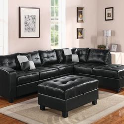 Kiva Black Bonded Leather Match Sectional Sofa w/2 Pillows

