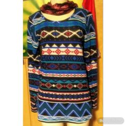 Blue Southwestern Tunic Sweater