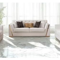 White And Gold Sofá & Loveseat 