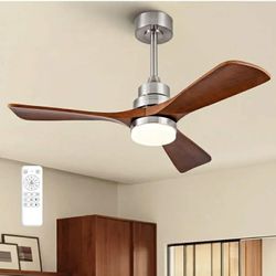 3996: 42 Inch Ceiling Fan with Lights, Remote Control, Dimmable, Solid Wood Blades, Power-Off Memory, Quiet DC Motor, Modern Brushed Nickel Ceiling Fa
