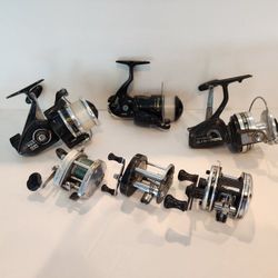 6 Fishing Reels, Shakespeare,  SHIMANO BANTAM 300 BAITCASTER FISHING REEL & More