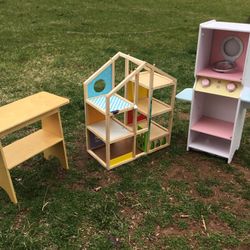 A Set Of Children  Furnitures , Including  An Iron Board , A Kitchen , An A House