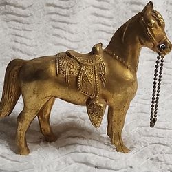 VINTAGE Hollow Cast Metal Saddle HORSE Pony Brass Goldtoned Statue 5"x4" GUC