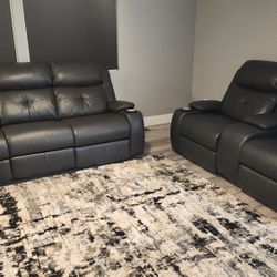 Dark Charcoal Leather Couch Set