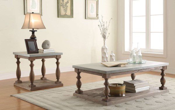 New Leah 3PC Salvaged Oak & Gray Top Coffee End Table Set
