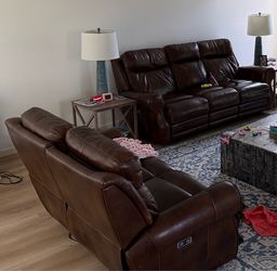 Two Jerome’s Brand Power Reclining Sofas with USB Chargers