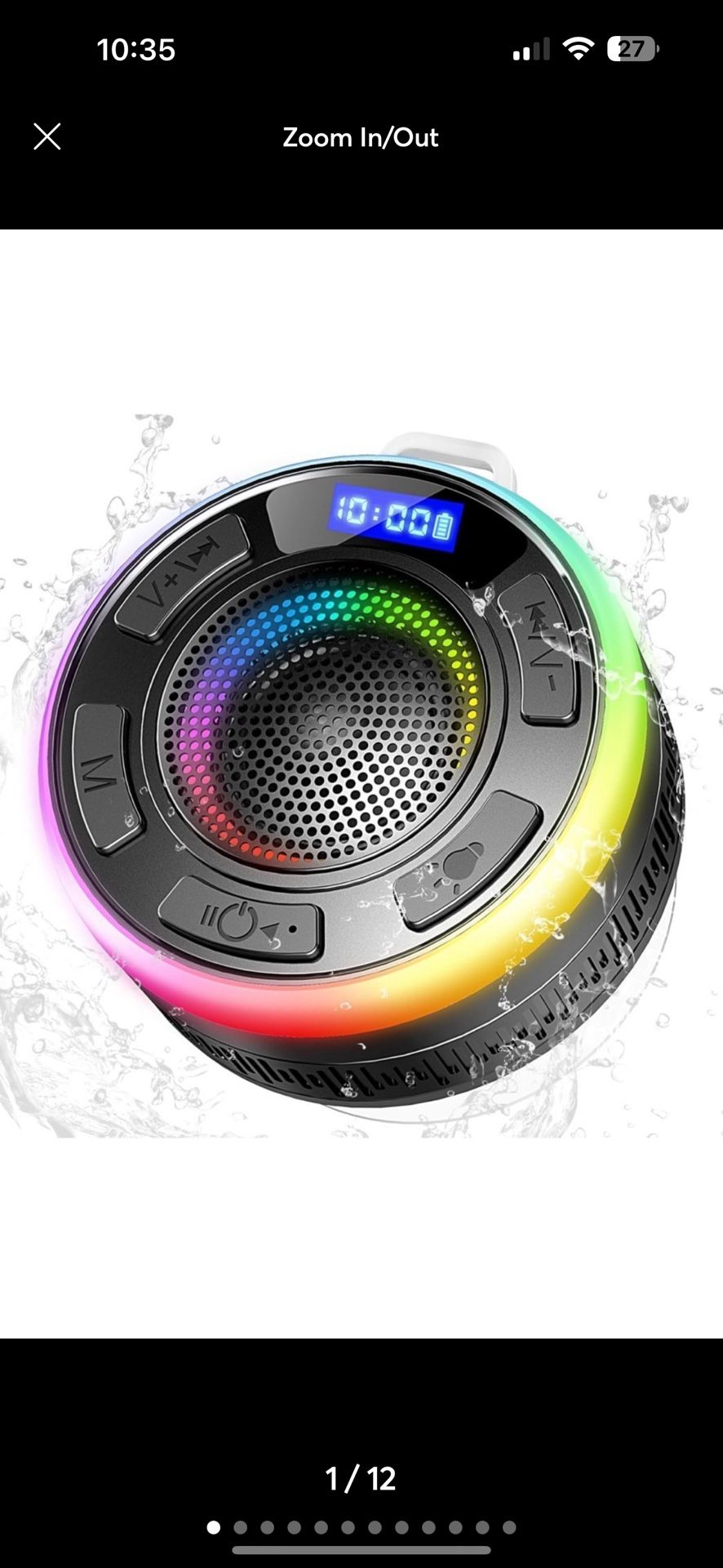 Bluetooth Shower Speaker, Portable Wireless Speaker IP7 Waterproof