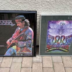 2pcs Guitarist Santana Posters Framed 24x20” & 26x22” Great Condition 