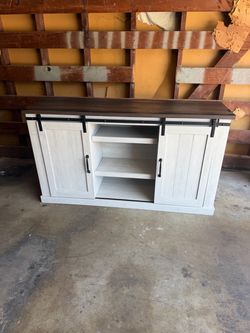 Farmhouse TV Stand with Sliding Barn Doors