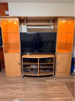 Modern Entertainment Center with Lighted Display Cabinets