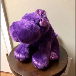 Girlz Nation Purple Hippo Plush Stuffed Animal 11" Bow Metallic Material Paws 