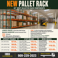 Pallet Rack Uprights 42"D x 144"H *$75* 4x96 Step Beams *$16* 42x46 Wire Decks *$14*