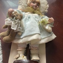 Vintage Porcelain Doll With Teddy Bear 