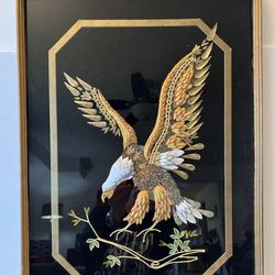 Vintage Velvet Background 3D Embossed Eagle With Metal Feathers Framed Art 25x18